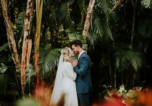 Le décor de mariage ultime de feuilles tropicales: les feuilles de palmier